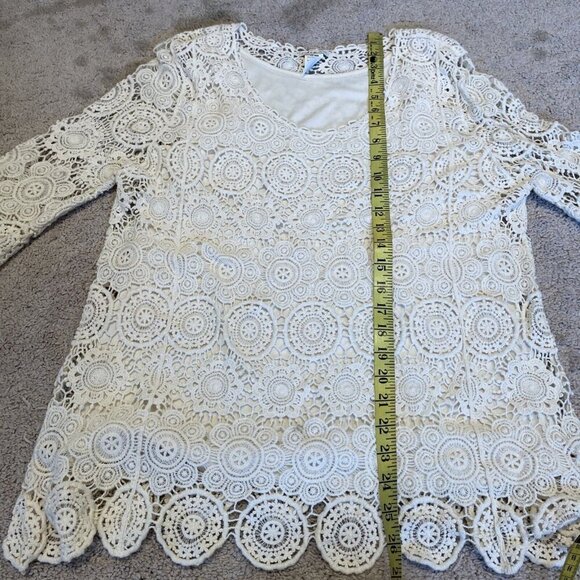 Vintage Creative Design Works Crochet Top Petite L Ivory Lined Sheer Romantic - Picture 8 of 9